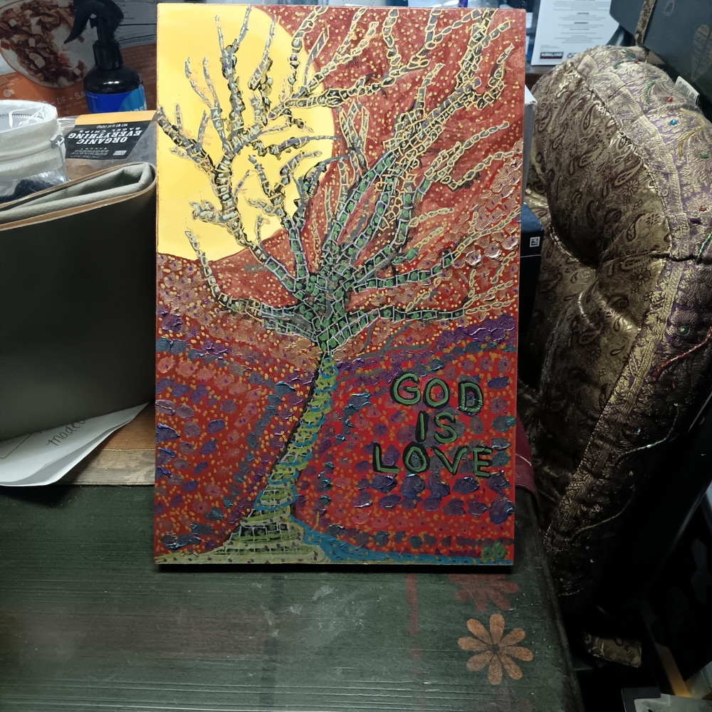 Vibrant Detail!Mix Media Decore!2-in-1MoonTree Design &reverse Cat Pray Original